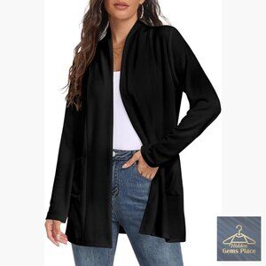 Long Sleeve Lightweight Cardigan with Pockets Open Front Draped